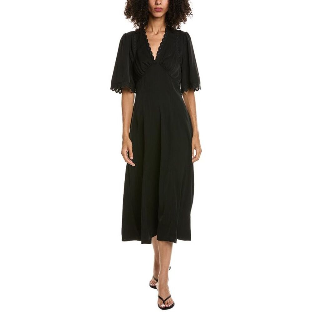 Max Studio Womens Elbow Sleeve Scallop Midi Dress, Black